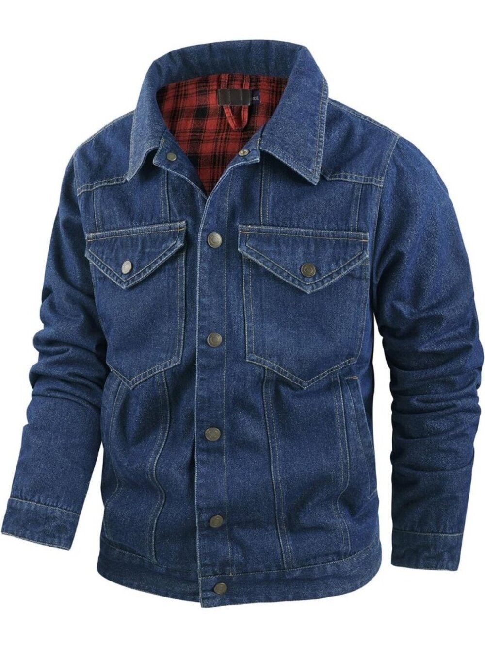 Rugged Men's Flannel Lined Denim Jacket - Vintage Western Trucker with Pockets - Picture 3 of 6